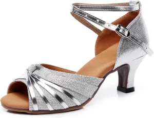SWDZM Glitter Womens Ballroom Dance Shoes Open Toe Sequins Latin Ballroom Performance Dancing Shoes