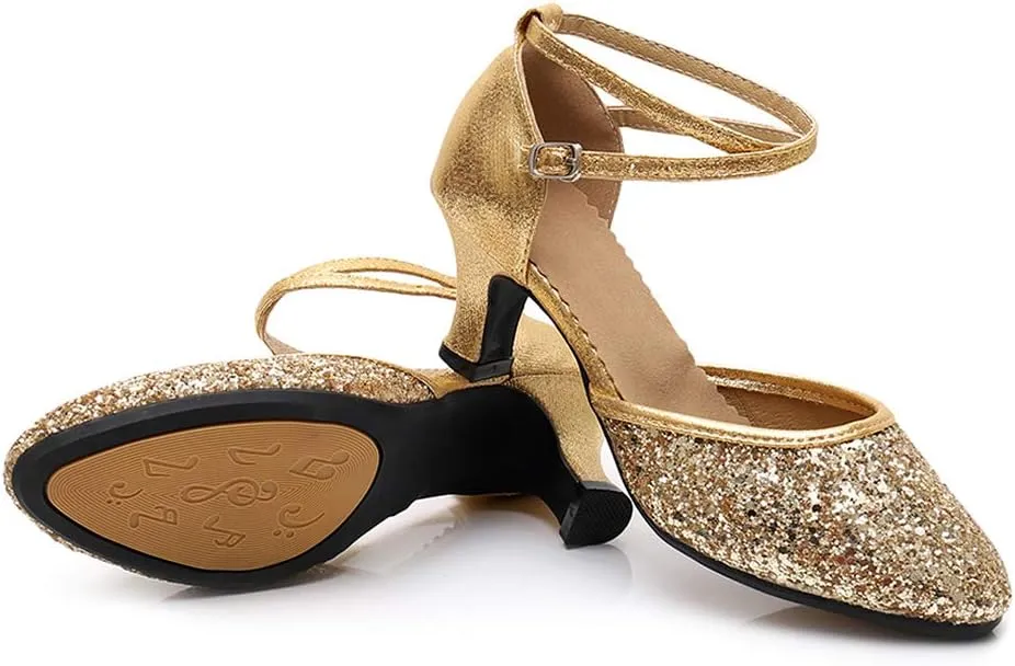 SWDZM Womens Glitter Ballroom Dance Shoes Latin Salsa Tango Dancing Heels Closed Toe Party Performance Wedding Shoes
