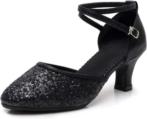 SWDZM Womens Glitter Ballroom Dance Shoes Latin Salsa Tango Dancing Heels Closed Toe Party Performance Wedding Shoes