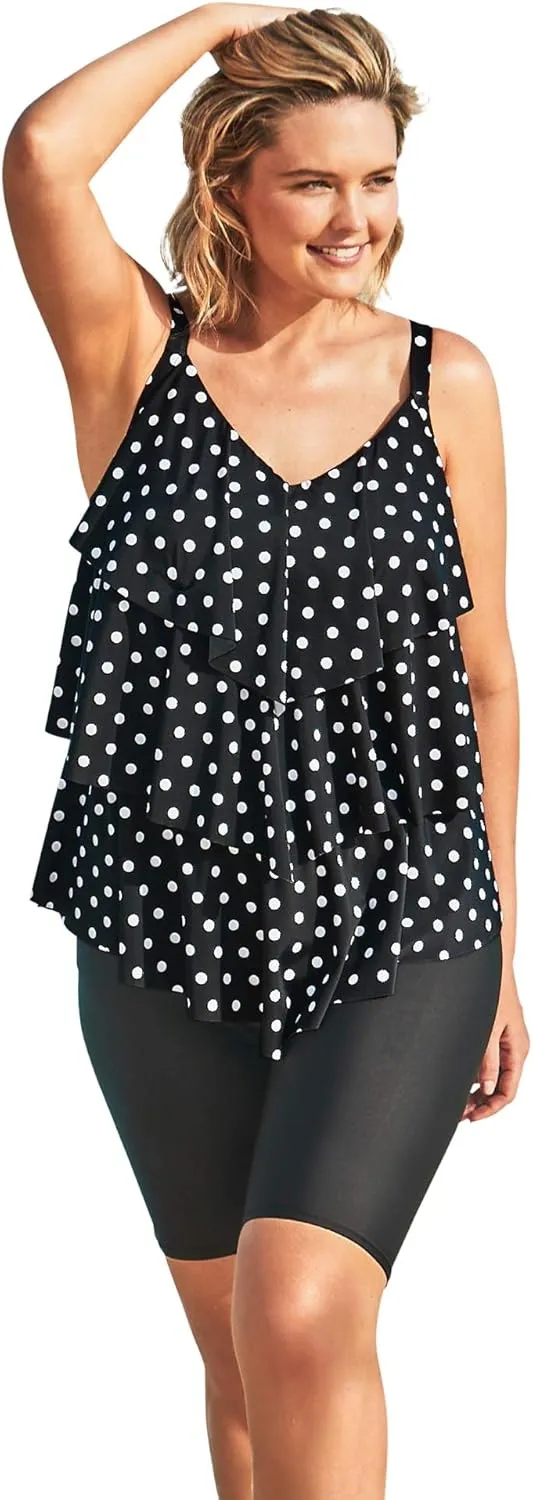 Swim 365 Women's Plus Size Longer-Length Tiered-Ruffle Tankini Top