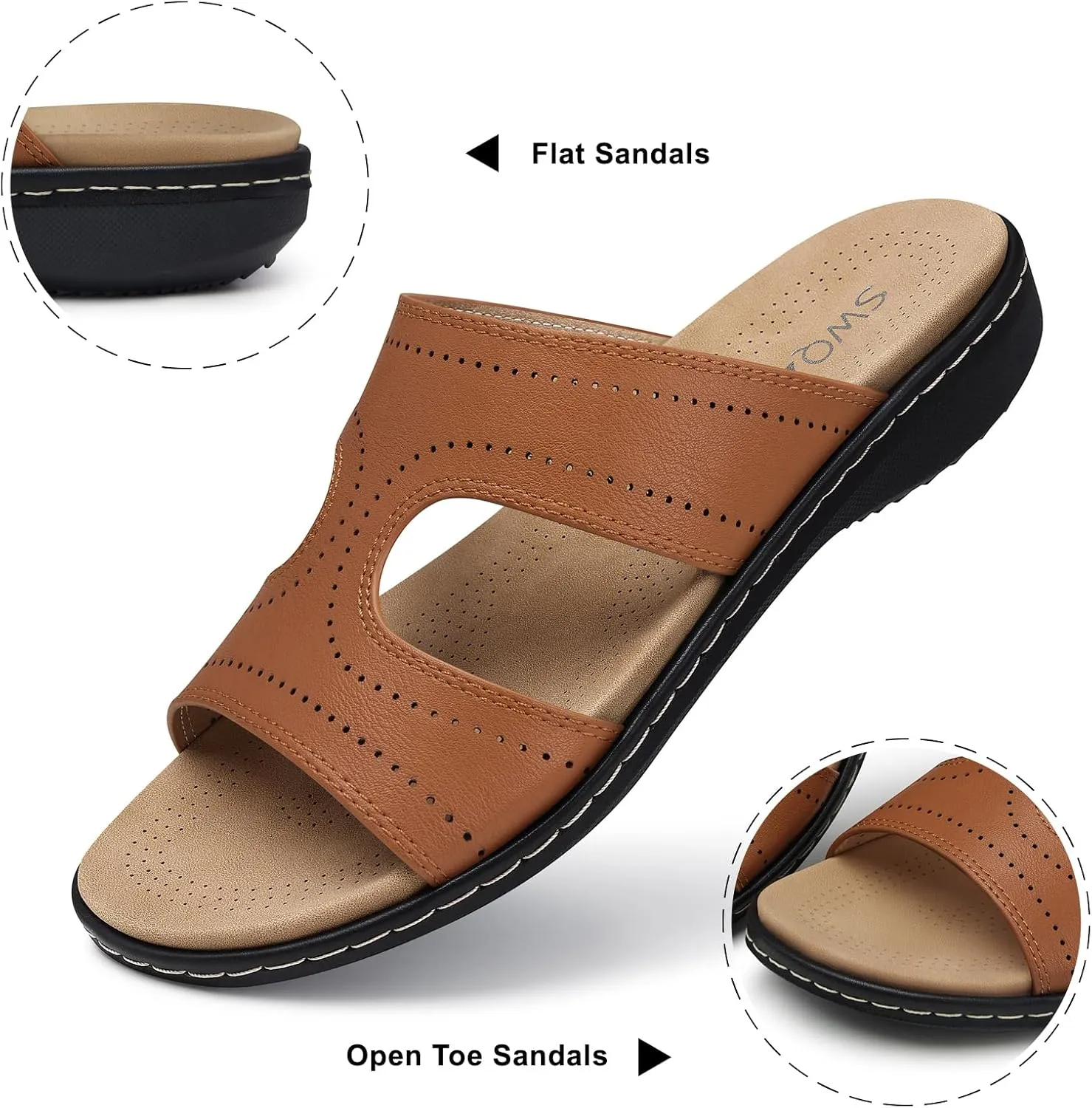 SWQZVT Flat Slides Sandals for Women: Comfortable Arch Support Sandal - Slip On Summer Walking Sandals