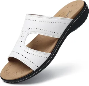 SWQZVT Flat Slides Sandals for Women: Comfortable Arch Support Sandal - Slip On Summer Walking Sandals
