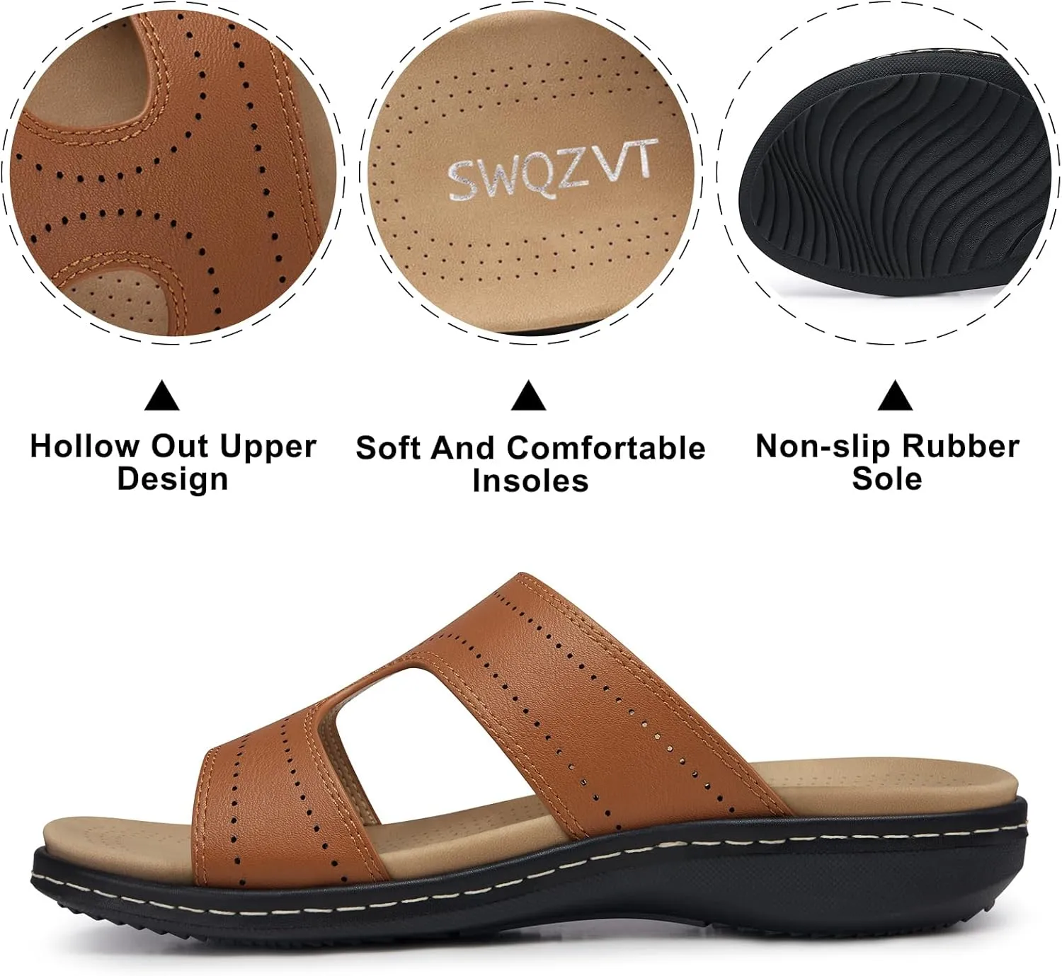 SWQZVT Flat Slides Sandals for Women: Comfortable Arch Support Sandal - Slip On Summer Walking Sandals