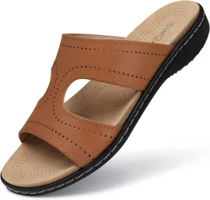 SWQZVT Flat Slides Sandals for Women: Comfortable Arch Support Sandal - Slip On Summer Walking Sandals