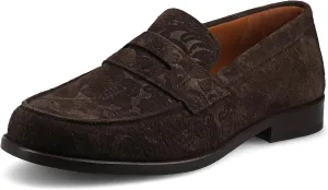 TAFT Mens Sterling Genuine Leather Penny Loafer Embossed Dress Shoe Comfort Slip On Round Toe Block Heel Brown Floral 9.5 Medium Mens US