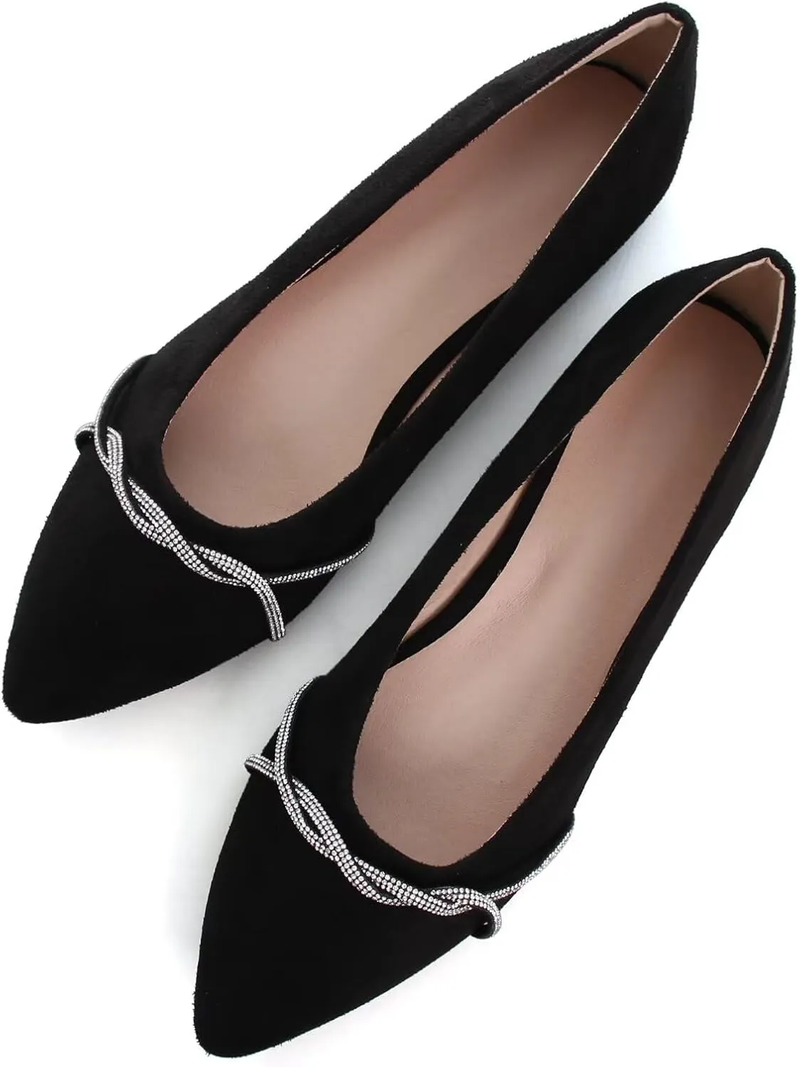 TANGNEST Women Fashion Pointed Toe Rhinestone Dress Shoes Comfortable Flat Ballet Shoes
