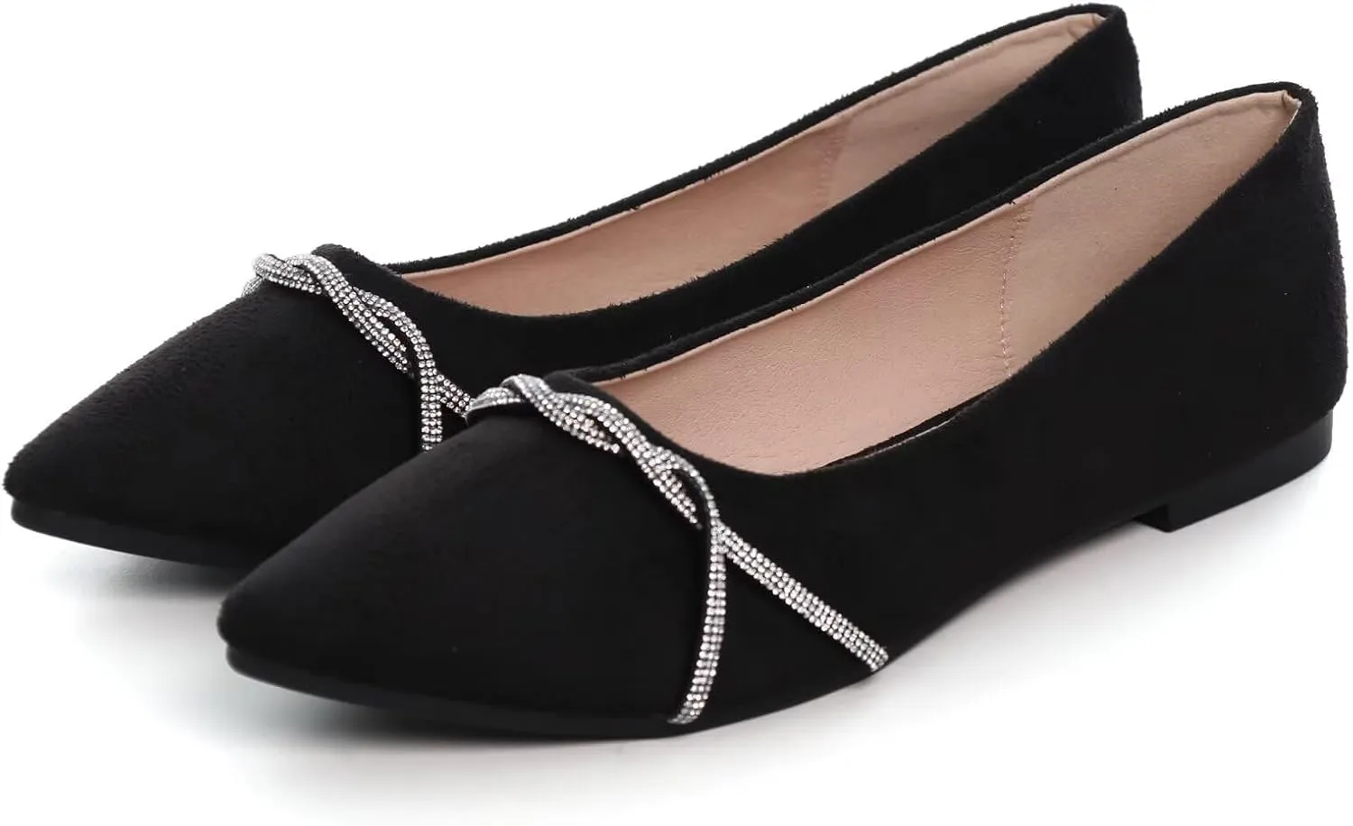 TANGNEST Women Fashion Pointed Toe Rhinestone Dress Shoes Comfortable Flat Ballet Shoes