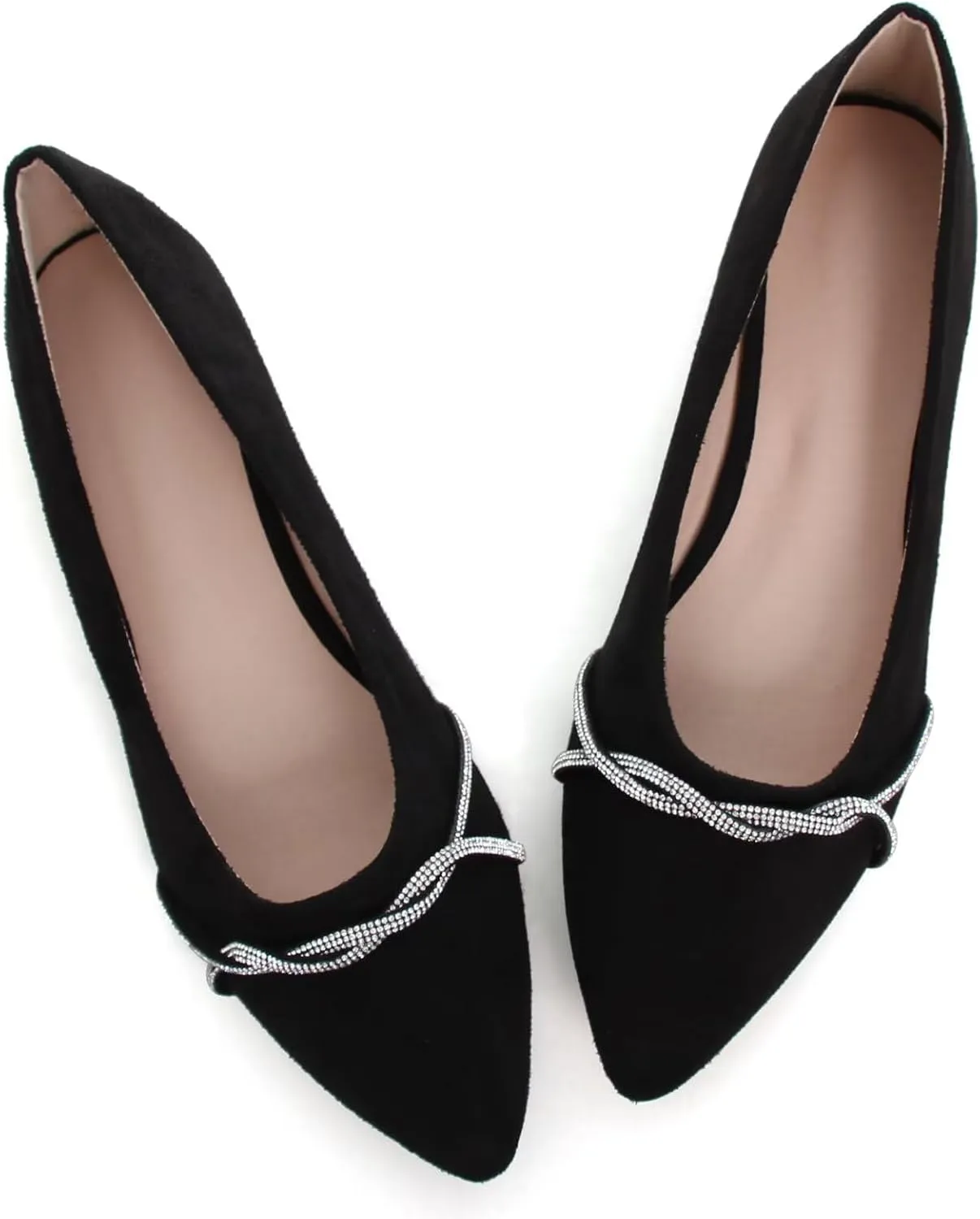 TANGNEST Women Fashion Pointed Toe Rhinestone Dress Shoes Comfortable Flat Ballet Shoes