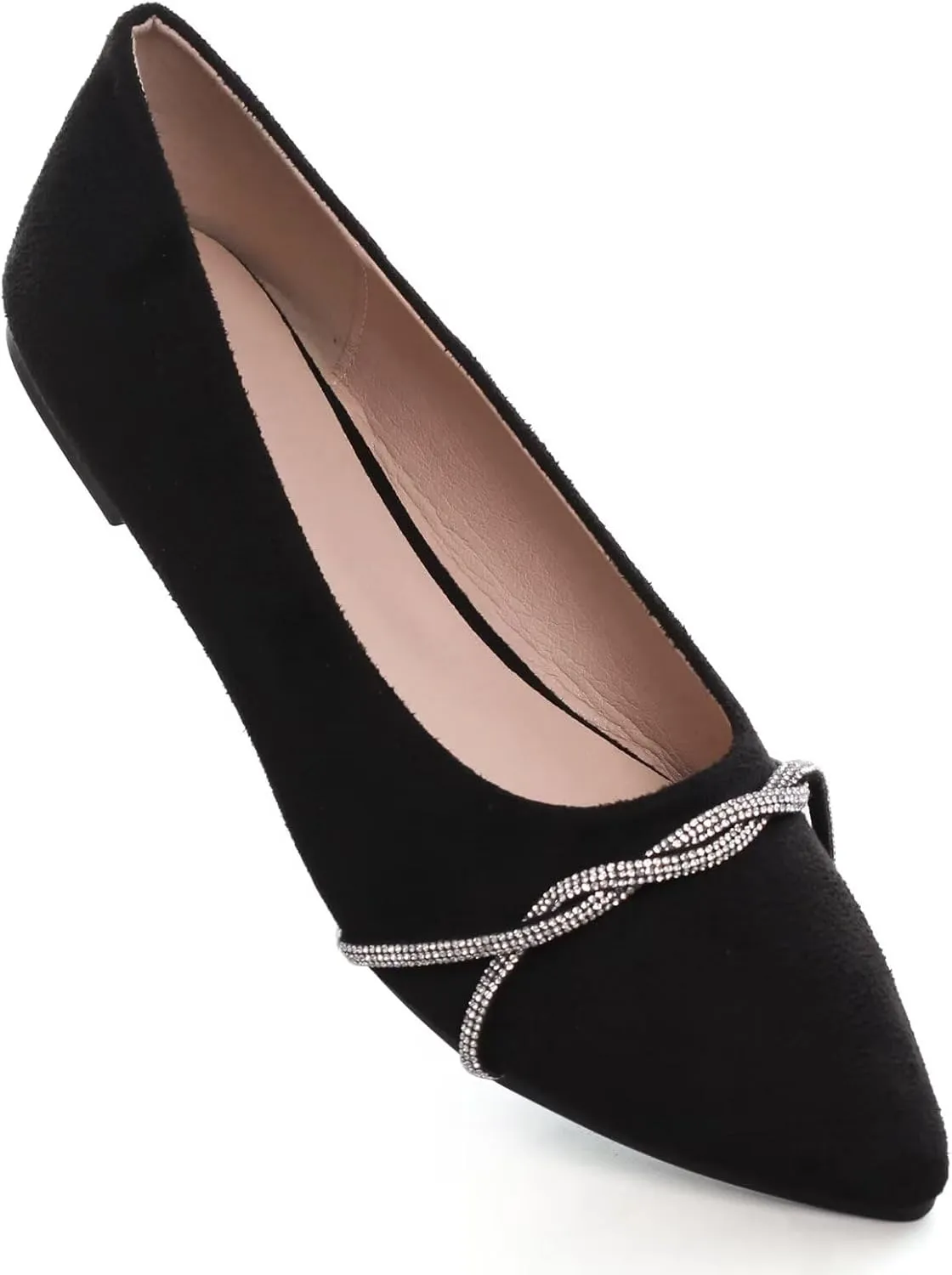 TANGNEST Women Fashion Pointed Toe Rhinestone Dress Shoes Comfortable Flat Ballet Shoes