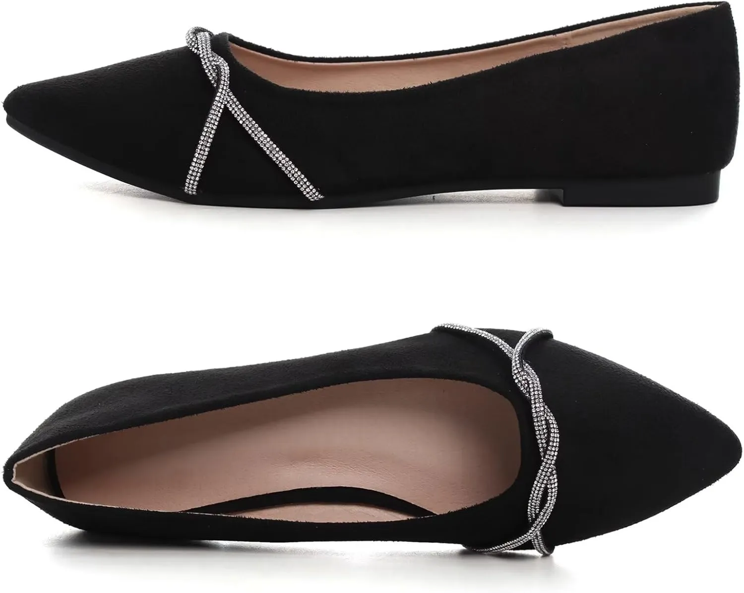 TANGNEST Women Fashion Pointed Toe Rhinestone Dress Shoes Comfortable Flat Ballet Shoes