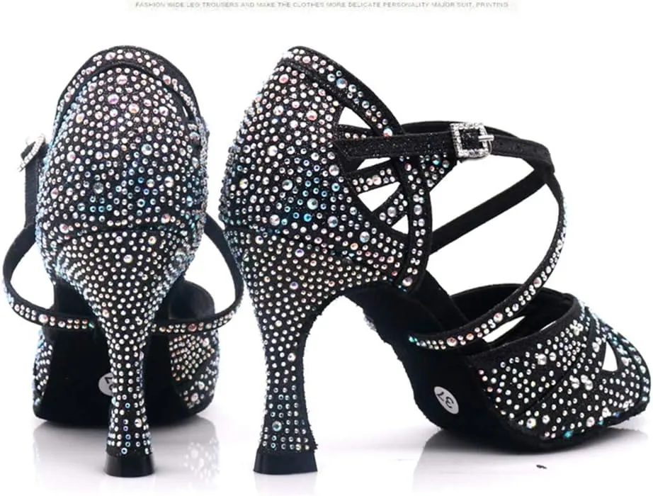 TDA Women's Peep Toe Cross Strap Glitter Synthetic Rhinestones Salsa Tango Social Latin Modern Wedding Dance Shoes