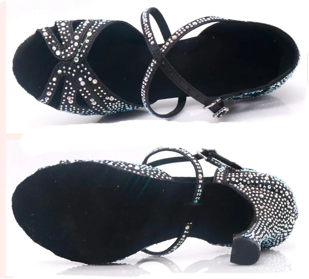TDA Women's Peep Toe Cross Strap Glitter Synthetic Rhinestones Salsa Tango Social Latin Modern Wedding Dance Shoes