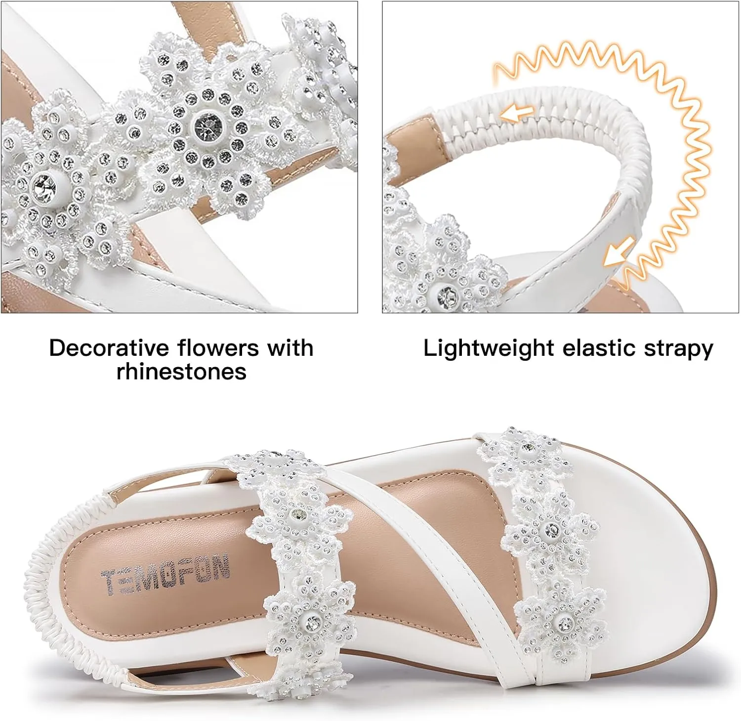 TEMOFON Sandals for Women Flat Dressy: Summer Flower Sandals with Ankle Strap Comfortable Casual Walking Flat Sandals Size 5-11