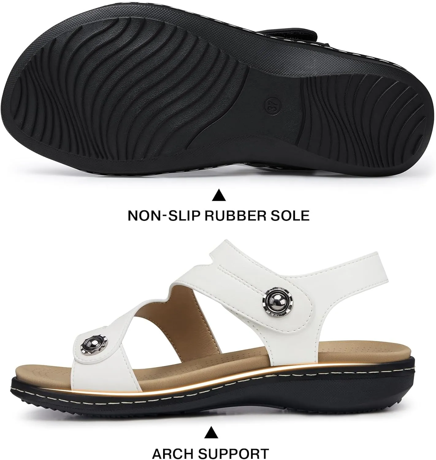 TEMOFON Womens Sandals Dressy Summer: Open Toe Comfortable Walking Flat - Arch Support Flat Sandals Size 5-11