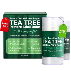 Terramed Just Think Comfort Tea Tree Heel Repair Balm Stick | Instant Relief for Cracked Heels | Deep Moisturizing Foot Balm for Dry, Rough Skin | Easy to Use | Fast-Acting Formula | 2.72 oz