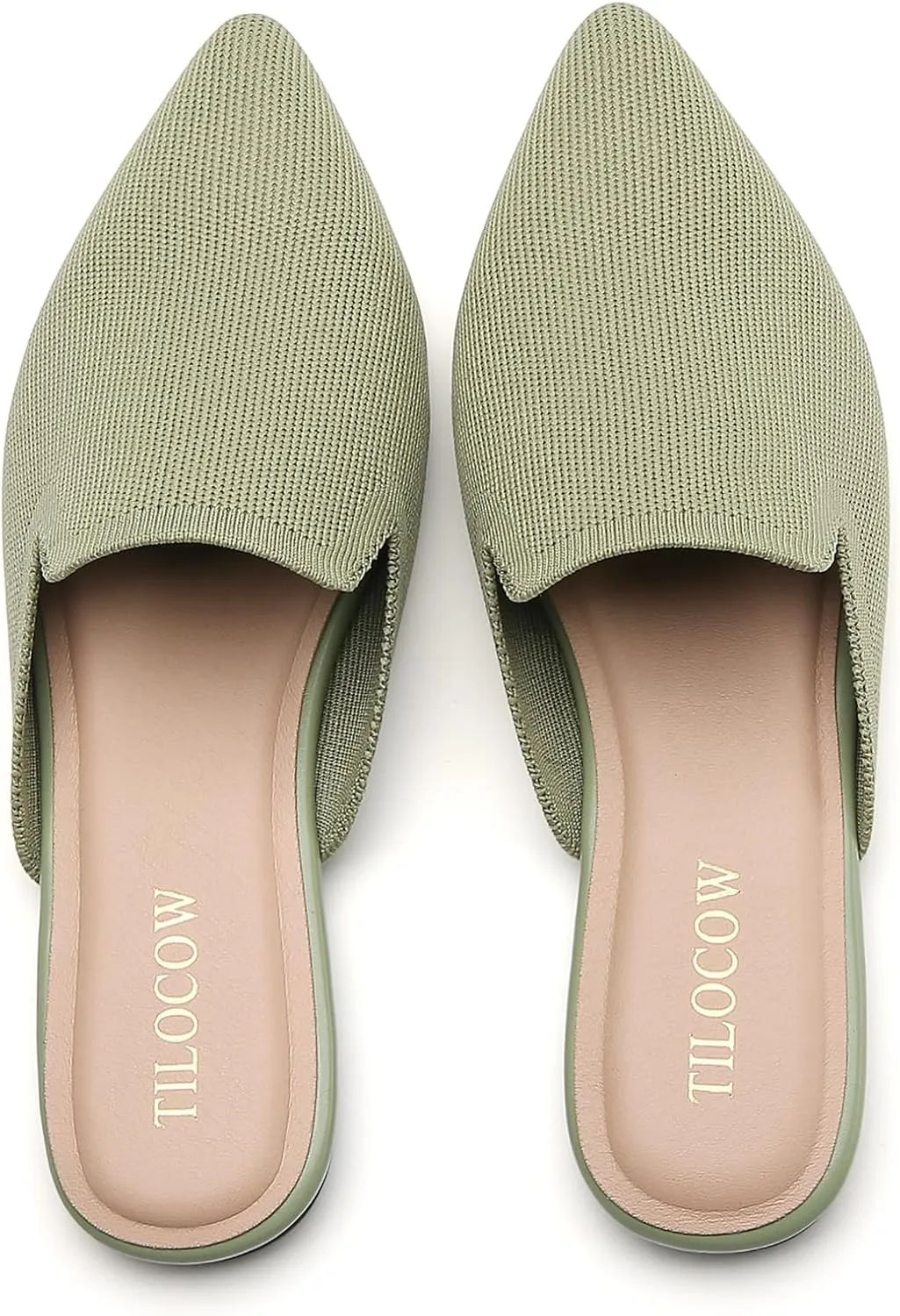 Tilocow Knit Mules for Women Flats Pointed Toe Mesh Ballet Flat Womens Slip On Slides Walking Shoes