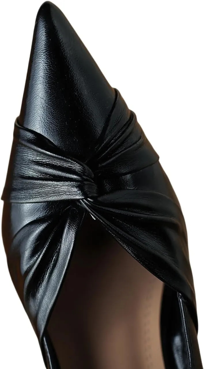 TinaCus Genuien Leather Handmade Knot Stiletto Mid Heels Women's Pointed Toe Elegant Pumps Shoes