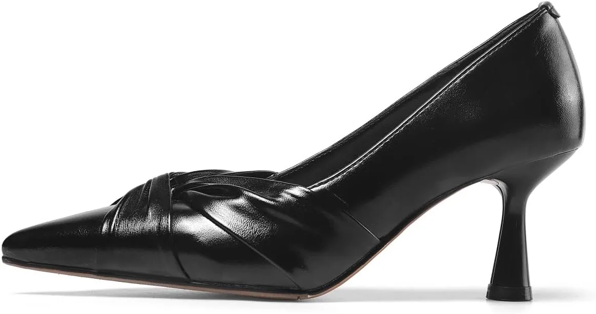 TinaCus Genuien Leather Handmade Knot Stiletto Mid Heels Women's Pointed Toe Elegant Pumps Shoes
