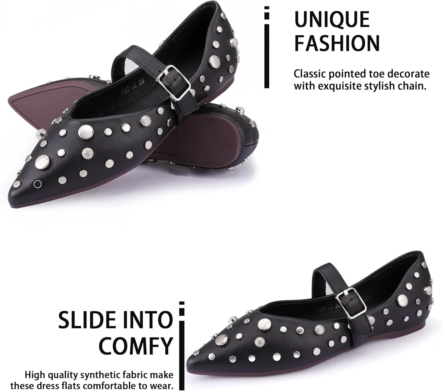 TLJIANG Women's Flat Shoes 2024 New All-Match Flat Shoes Fashion Rivet Decorative Comfortable Flat Shoes