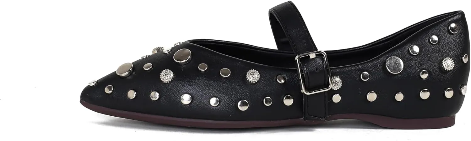 TLJIANG Women's Flat Shoes 2024 New All-Match Flat Shoes Fashion Rivet Decorative Comfortable Flat Shoes