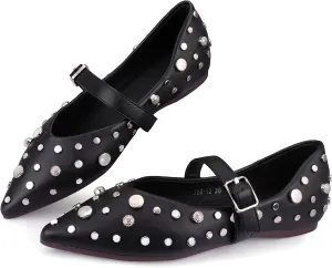 TLJIANG Women's Flat Shoes 2024 New All-Match Flat Shoes Fashion Rivet Decorative Comfortable Flat Shoes