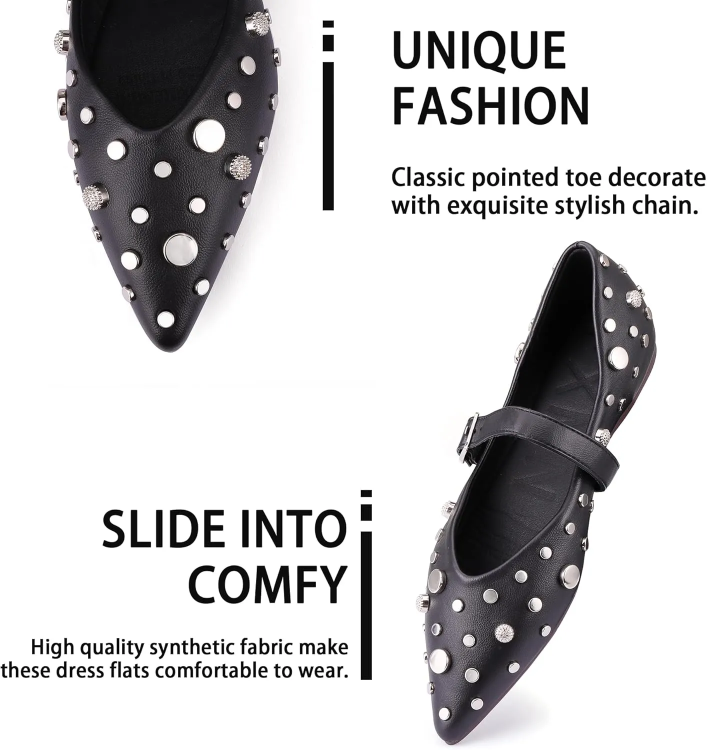 TLJIANG Women's Flat Shoes 2024 New All-Match Flat Shoes Fashion Rivet Decorative Comfortable Flat Shoes
