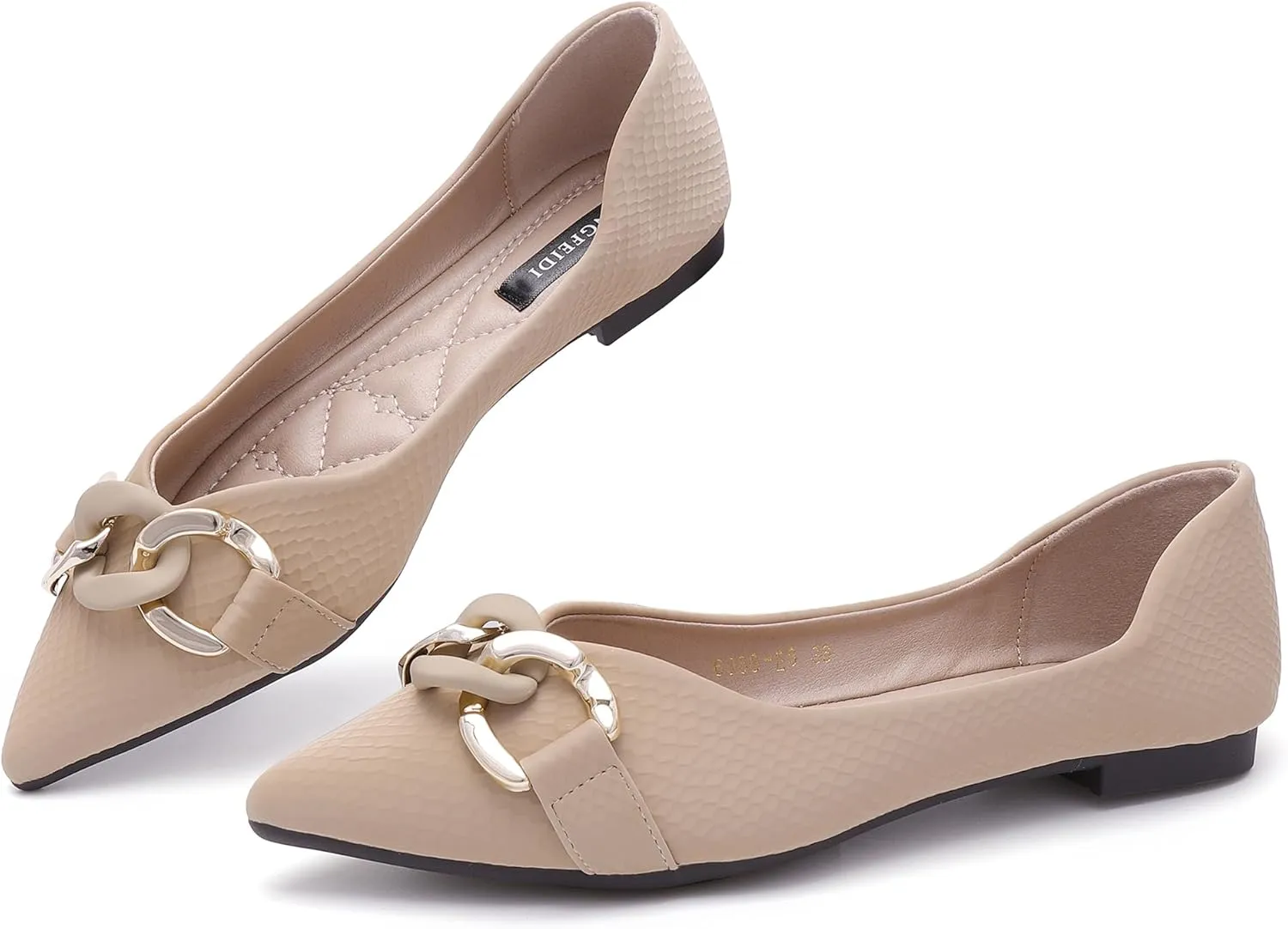 TLJIANG Women's Pointed Flat Shoes Cute Chain Comfortable Leather Flat Shoes Ballet