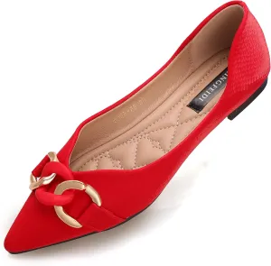 TLJIANG Women's Pointed Flat Shoes Cute Chain Comfortable Leather Flat Shoes Ballet