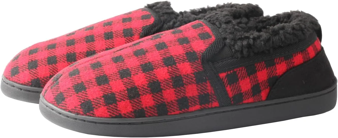 TMA EYES Men's Winter Cotton Flat Comfortable Non-slip Warm Slippers With Check Pattern