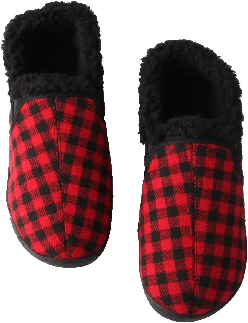 TMA EYES Men's Winter Cotton Flat Comfortable Non-slip Warm Slippers With Check Pattern