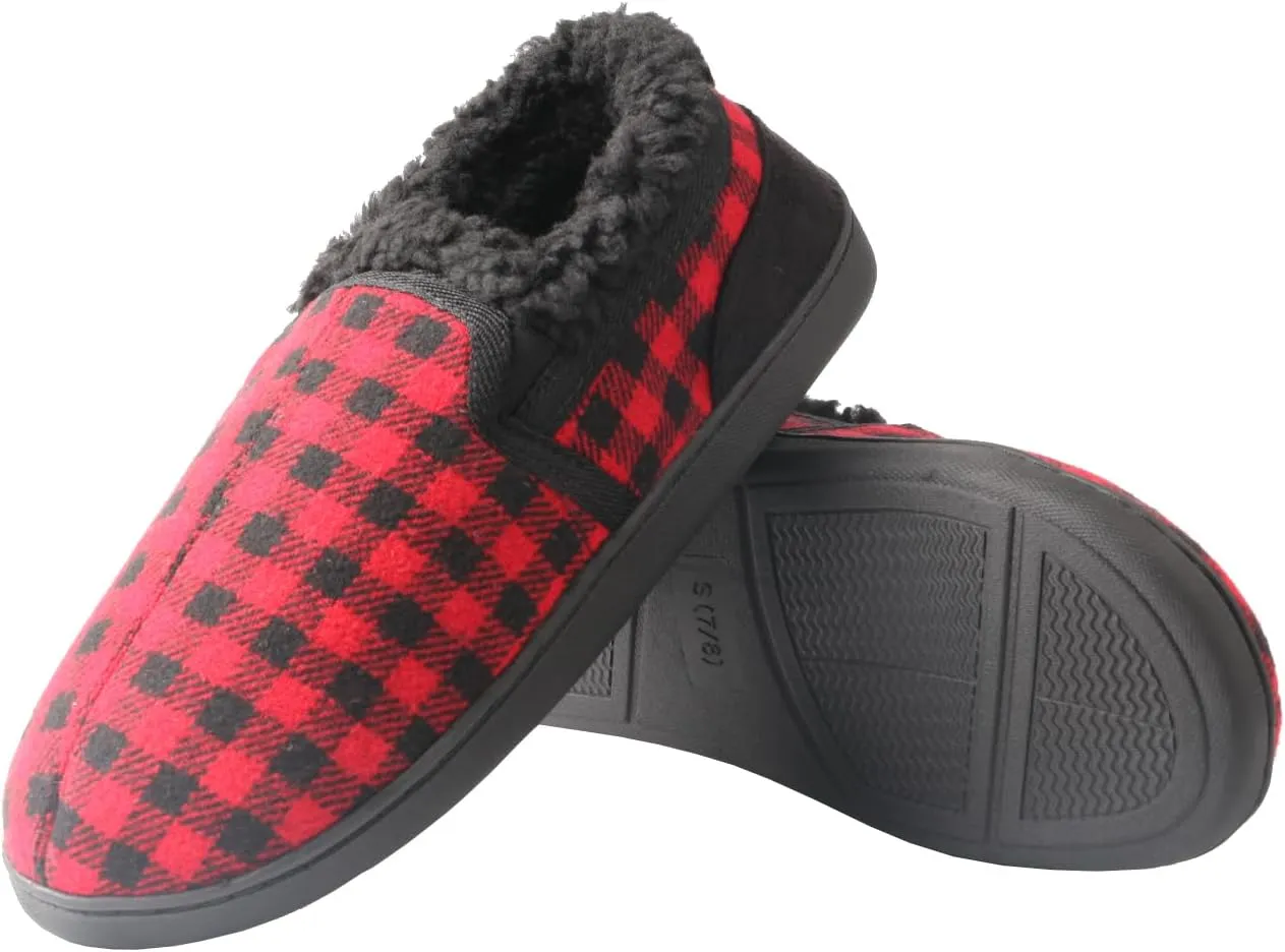 TMA EYES Men's Winter Cotton Flat Comfortable Non-slip Warm Slippers With Check Pattern