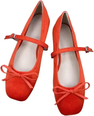 TN TANGNEST Leather Flats for Women Comfortable Square Toe Bowknot Ballet Flats Retro Slip On Mary Jane Flats