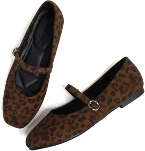 TN TANGNEST Women's Leather Flats Comfortable Square Toe Dress Flats Retro Soft Mary Jane Flats