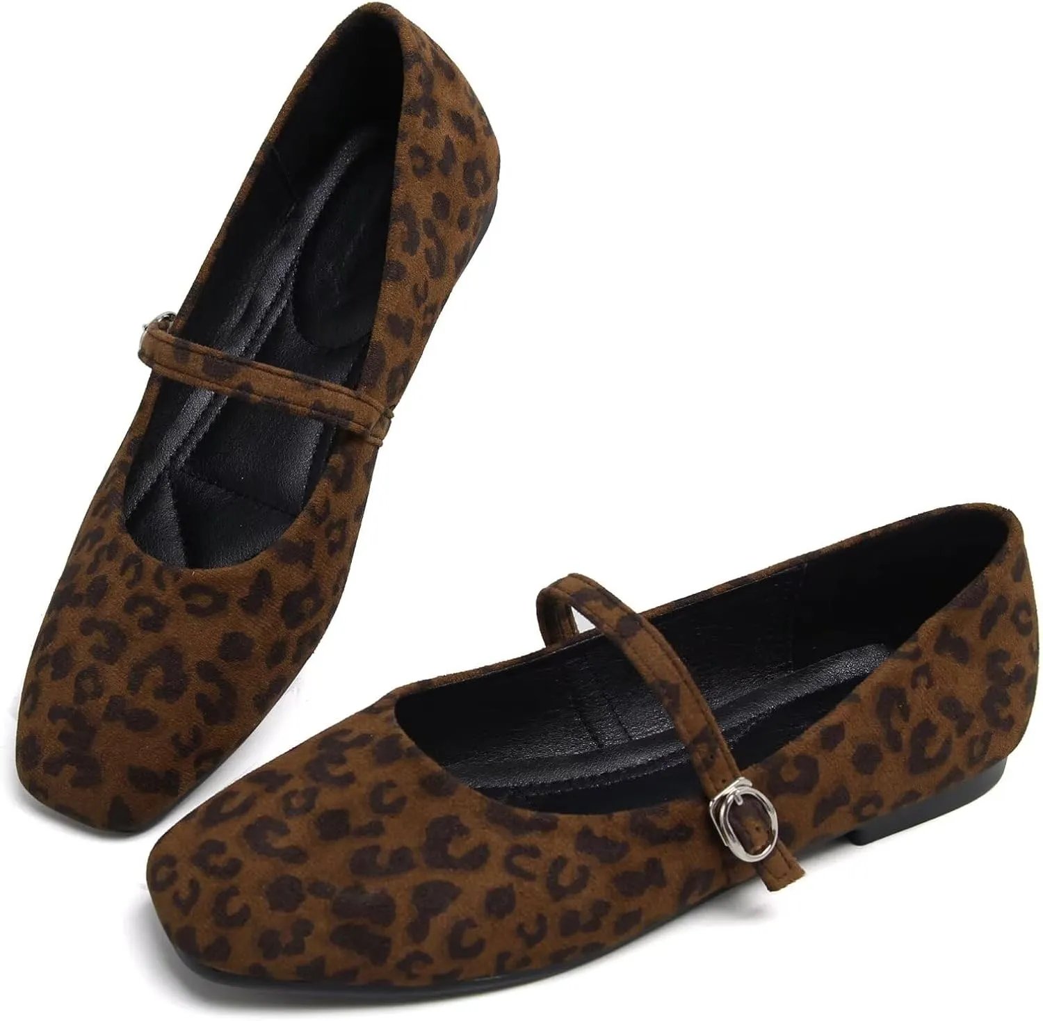 TN TANGNEST Women's Leather Flats Comfortable Square Toe Dress Flats Retro Soft Mary Jane Flats