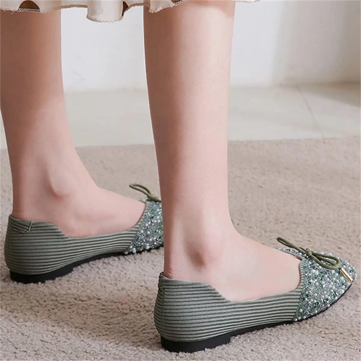 TN TANGNEST Women's Rhinestone Flats Comfortable Square Toe Slip on Flat Shoes