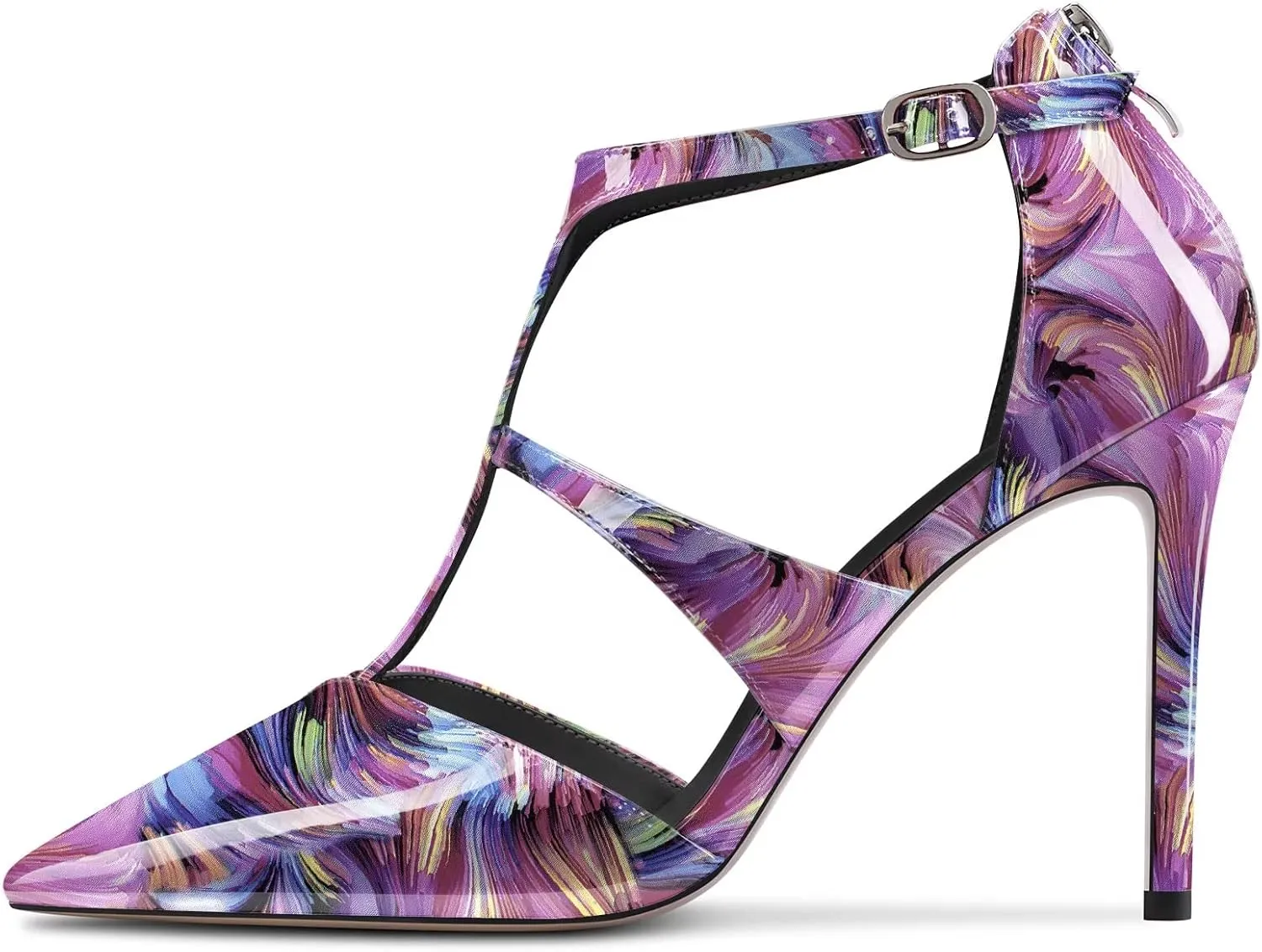 TNYNFBEB Women Stiletto High Heel Close Pointed Toe Pumps T-Strap Zipper Party Office Basic Classic 3.9 Inches Heels