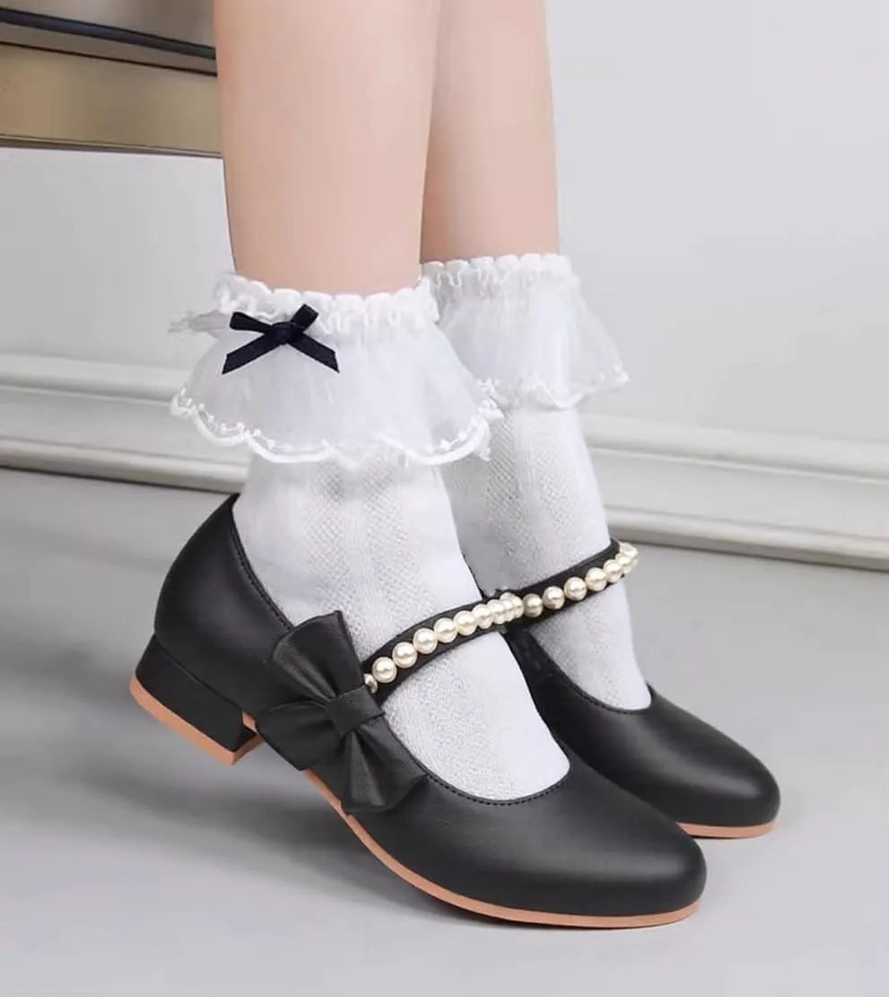 Toddler Girls Low Heel Princess Dress Shoes Glitter Flower Wedding Party Mary Jane Pumps Shoes for Kids