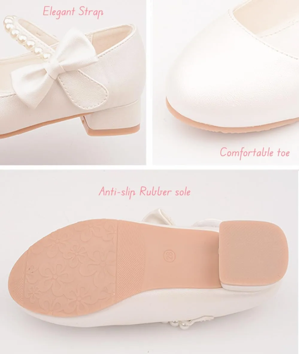 Toddler Girls Low Heel Princess Dress Shoes Glitter Flower Wedding Party Mary Jane Pumps Shoes for Kids