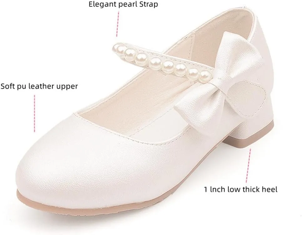 Toddler Girls Low Heel Princess Dress Shoes Glitter Flower Wedding Party Mary Jane Pumps Shoes for Kids