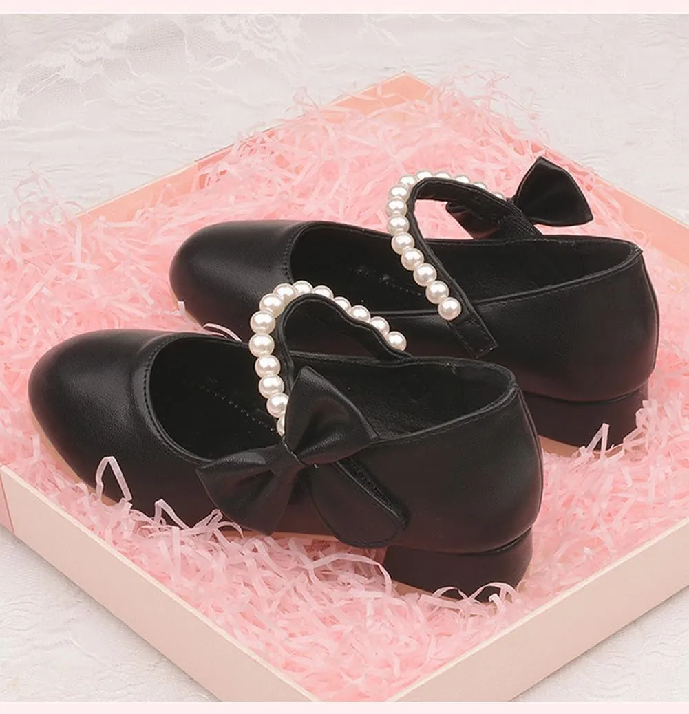 Toddler Girls Low Heel Princess Dress Shoes Glitter Flower Wedding Party Mary Jane Pumps Shoes for Kids