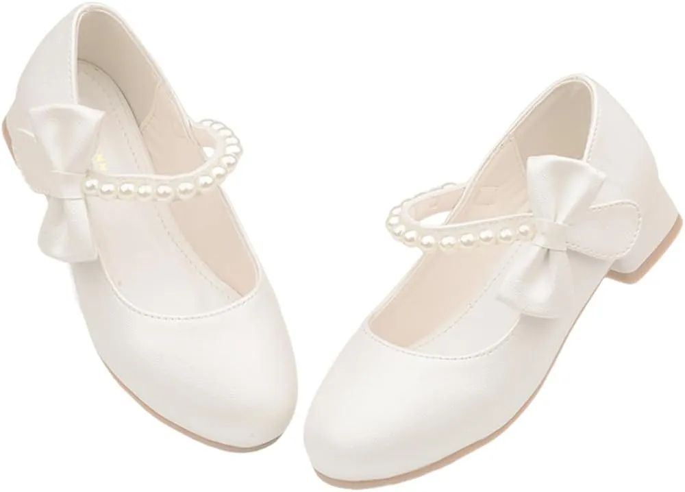 Toddler Girls Low Heel Princess Dress Shoes Glitter Flower Wedding Party Mary Jane Pumps Shoes for Kids