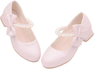 Toddler Girls Low Heel Princess Dress Shoes Glitter Flower Wedding Party Mary Jane Pumps Shoes for Kids