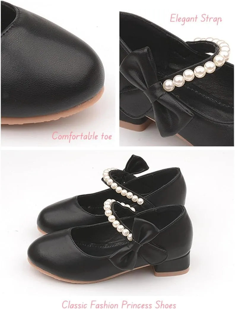 Toddler Girls Low Heel Princess Dress Shoes Glitter Flower Wedding Party Mary Jane Pumps Shoes for Kids