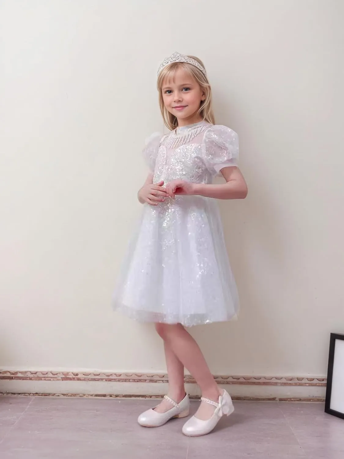 Toddler Girls Low Heel Princess Dress Shoes Glitter Flower Wedding Party Mary Jane Pumps Shoes for Kids