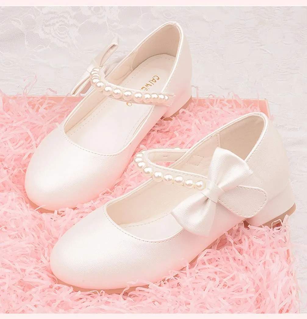 Toddler Girls Low Heel Princess Dress Shoes Glitter Flower Wedding Party Mary Jane Pumps Shoes for Kids
