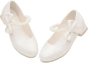 Toddler Girls Low Heel Princess Dress Shoes Glitter Flower Wedding Party Mary Jane Pumps Shoes for Kids