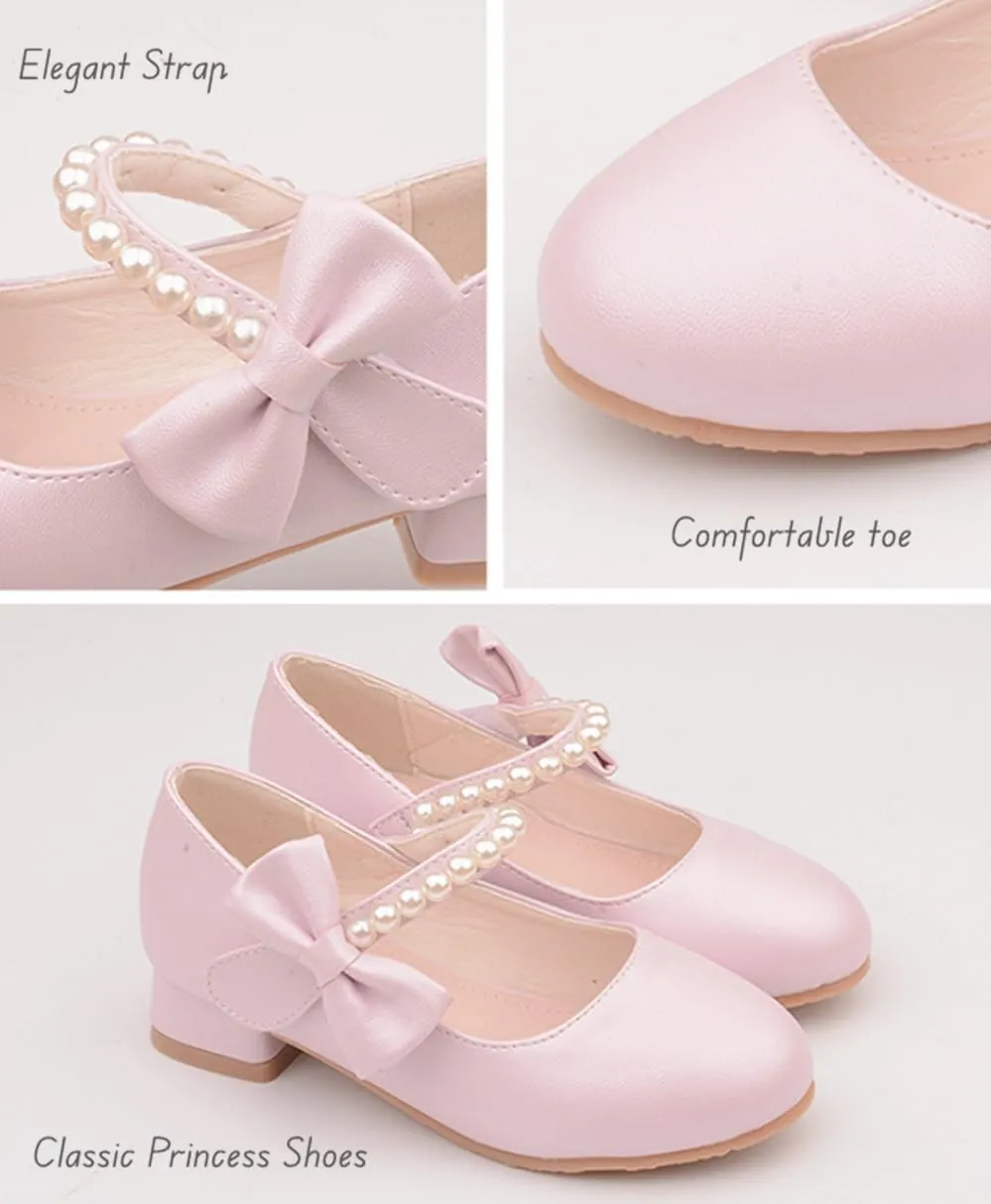 Toddler Girls Low Heel Princess Dress Shoes Glitter Flower Wedding Party Mary Jane Pumps Shoes for Kids