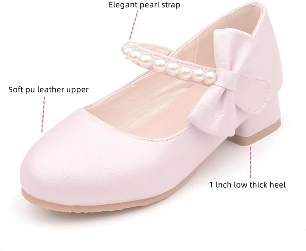 Toddler Girls Low Heel Princess Dress Shoes Glitter Flower Wedding Party Mary Jane Pumps Shoes for Kids