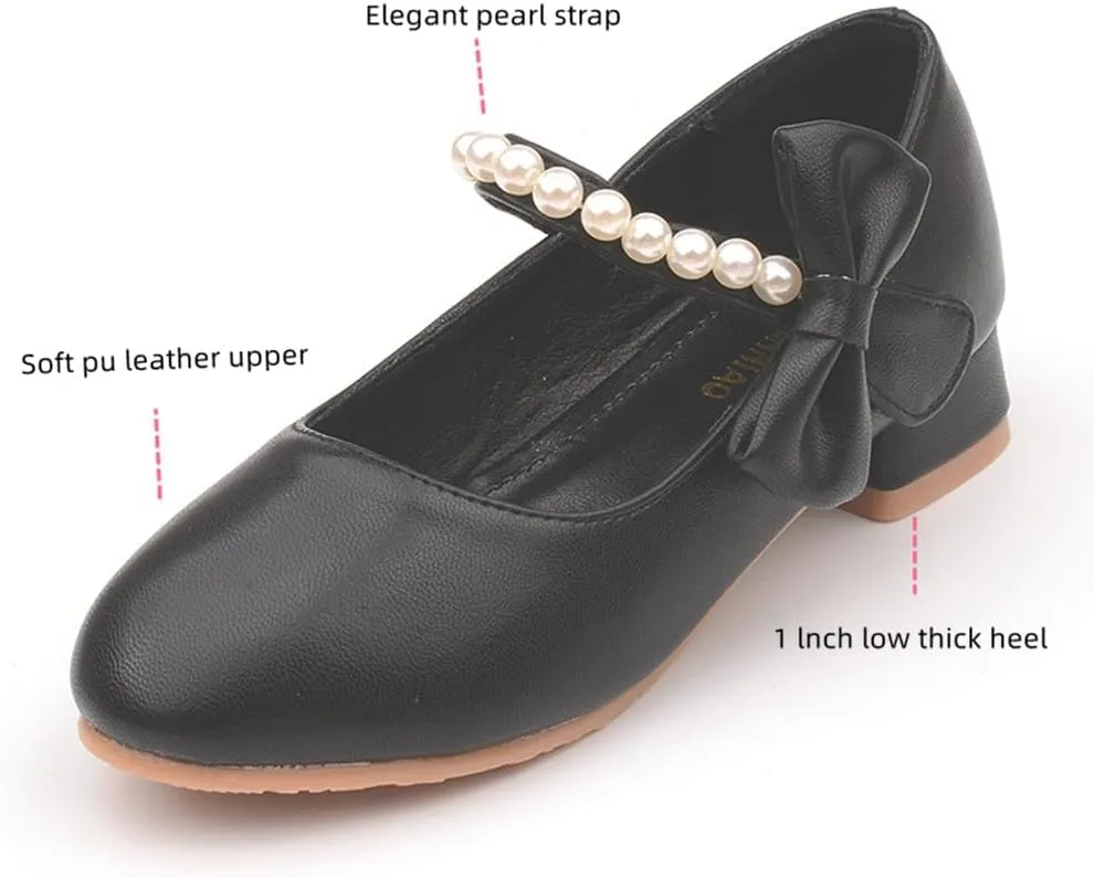 Toddler Girls Low Heel Princess Dress Shoes Glitter Flower Wedding Party Mary Jane Pumps Shoes for Kids