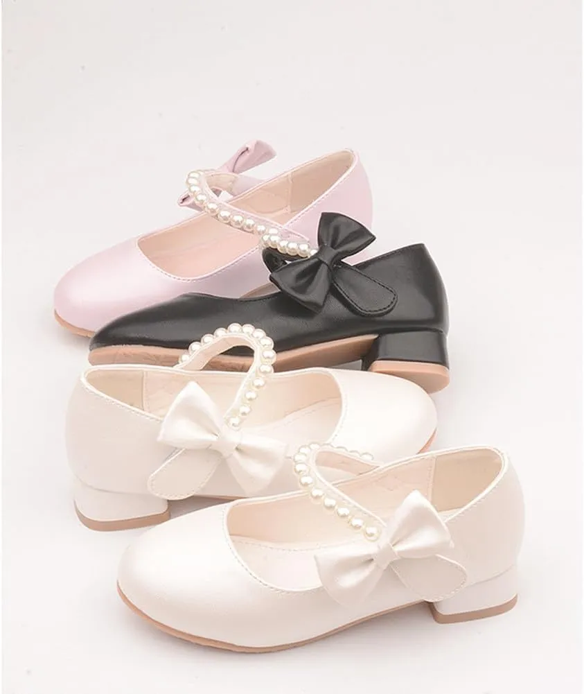 Toddler Girls Low Heel Princess Dress Shoes Glitter Flower Wedding Party Mary Jane Pumps Shoes for Kids